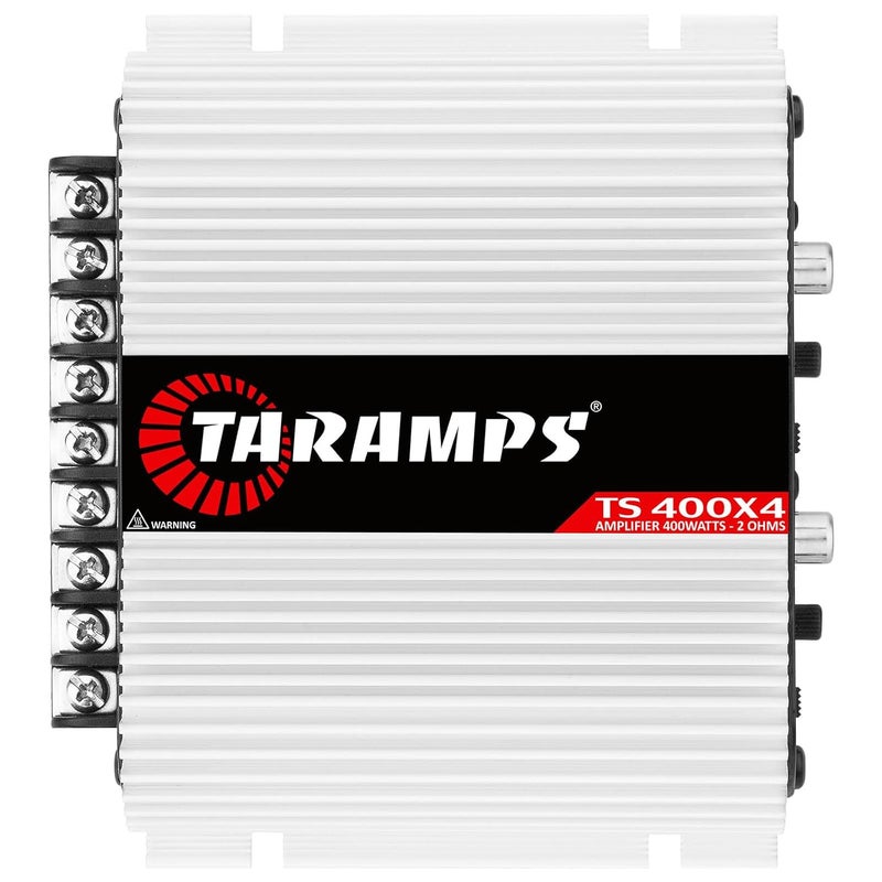 Taramp's TS 400x4 2 Ohms White Multichannel Stereo Amplifier 400 Watts Rms, 4 Channels, Full Range, Car Audio Digital 2 Bridged Channel, Crossover High/Low Pass, with RCA and Automatic High Level Input - Image 1